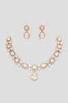 Shop_Zevar By Geeta_Gold Plated Diamonds, Stones Moissanite Polki Embellished Pendant Choker Set _at_Aza_Fashions