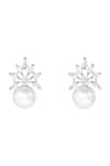 Shop_Zevar by Geeta_White Faux Diamond And Pearl Embellished Studs _at_Aza_Fashions