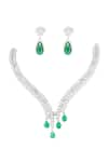 Shop_ZEVAR BY GEETA_White Faux Diamond And Emerald Embellished Necklace Set _at_Aza_Fashions