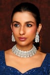 Buy_Zevar by Geeta_White Faux Diamonds Embellished Broad Choker Necklace Set _at_Aza_Fashions