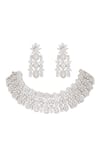 Shop_Zevar by Geeta_White Faux Diamonds Embellished Broad Choker Necklace Set _at_Aza_Fashions