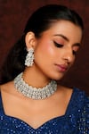 Zevar by Geeta_White Faux Diamonds Embellished Broad Choker Necklace Set _Online_at_Aza_Fashions