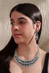 Buy_ZEVAR BY GEETA_Blue Diamond Geometric Carved Contrast Stone Embellished Necklace Set _at_Aza_Fashions