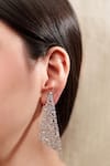 Buy_Zevar by Geeta_White Diamond Asymmetric Triangle Embellished Earrings _at_Aza_Fashions