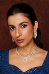 Buy_Zevar by Geeta_White Diamond Geometric Carved Layered Necklace Set _at_Aza_Fashions