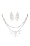 Shop_Zevar by Geeta_White Diamond Geometric Carved Layered Necklace Set _at_Aza_Fashions