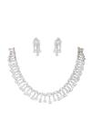 Shop_Zevar by Geeta_White Diamond Geometric Drop Necklace Set _at_Aza_Fashions