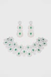 Shop_Zevar by Geeta_Green Diamond Geometric Motif Carved Necklace Set _at_Aza_Fashions