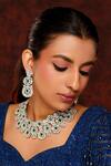 Zevar by Geeta_Green Diamond Geometric Motif Carved Necklace Set _Online_at_Aza_Fashions