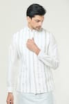 Shop_RNG Safawala_Off White Raw Silk Embroidery Thread Stripe Bundi And Kurta Set _Online_at_Aza_Fashions