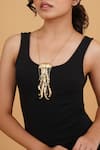 Shop_Rahul Mishra_Gold Plated Gilded Jelly Fish Long Carved Pendant Necklace _at_Aza_Fashions