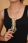 Rahul Mishra_Gold Plated Gilded Jelly Fish Long Carved Pendant Necklace _Online_at_Aza_Fashions