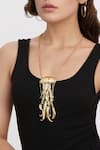 Rahul Mishra_Gold Plated Gilded Jelly Fish Long Carved Pendant Necklace _at_Aza_Fashions