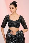 MeenaGurnam_Black Blouse Net Embellished Sequin Leaf Saree With _Online_at_Aza_Fashions