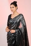 Buy_MeenaGurnam_Black Blouse Net Embellished Sequin Leaf Saree With _Online_at_Aza_Fashions