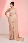 Buy_MeenaGurnam_Rose Gold Blouse Net Embellished Sequin Leaf Saree With _at_Aza_Fashions