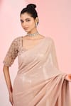 MeenaGurnam_Rose Gold Blouse Net Embellished Sequin Leaf Saree With _Online_at_Aza_Fashions