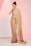 Buy_MeenaGurnam_Brown Blouse Net Embellished Sequin Plunge Hem Saree With _at_Aza_Fashions