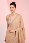 Buy_MeenaGurnam_Brown Blouse Net Embellished Sequin Plunge Hem Saree With _Online_at_Aza_Fashions