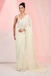 Buy_MeenaGurnam_Ivory Blouse Net Embellished Sequin Plunge Cutdana Hem Saree With _at_Aza_Fashions