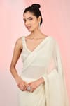 MeenaGurnam_Ivory Blouse Net Embellished Sequin Plunge Cutdana Hem Saree With _Online_at_Aza_Fashions