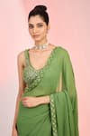 Buy_MeenaGurnam_Green Blouse Net Embellished Sequin Plunge Cutdana Saree With _Online_at_Aza_Fashions