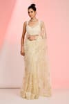 Buy_MeenaGurnam_Ivory Net Hand Embroidery Resham Sweetheart Floral Saree With Blouse _at_Aza_Fashions