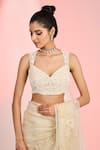 MeenaGurnam_Ivory Net Hand Embroidery Resham Sweetheart Floral Saree With Blouse _Online_at_Aza_Fashions