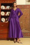 Buy_Kanelle_Purple Chanderi Silk Patchwork Floral V Kamil Work Detailed Dress _at_Aza_Fashions