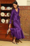 Buy_Kanelle_Purple Chanderi Silk Patchwork Floral V Kamil Work Detailed Dress 