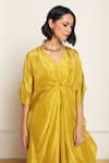 Buy_Kanelle_Green Upada Silk Solid V Mira Draped Kaftan 