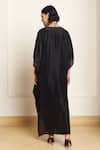 Kanelle_Black Upada Silk Solid V Mira Draped Kaftan _Online_at_Aza_Fashions