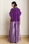 Kanelle_Purple Top Upada Silk Solid V Bumi Frill Sleeve With Flared Pant _Online_at_Aza_Fashions