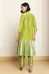 Kanelle_Green Tunic Upada Silk And Cotton Lurex Embroidered Patch Lila Front With Pant _Online_at_Aza_Fashions