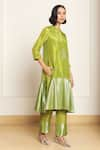 Shop_Kanelle_Green Tunic Upada Silk And Cotton Lurex Embroidered Patch Lila Front With Pant _Online_at_Aza_Fashions