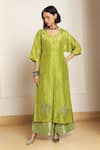 Buy_Kanelle_Green Top And Cape Upada Silk Embroidered Patch Work Elea Front With Pant Set _at_Aza_Fashions