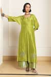 Shop_Kanelle_Green Top And Cape Upada Silk Embroidered Patch Work Elea Front With Pant Set _Online_at_Aza_Fashions