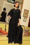 Buy_Kanelle_Black Kaftan And Pant Upada Silk Solid Round Vita Draped & Co-ord Set_at_Aza_Fashions