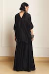 Kanelle_Black Kaftan And Pant Upada Silk Solid Round Vita Draped & Co-ord Set _Online_at_Aza_Fashions