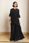 Buy_Kanelle_Black Kaftan And Pant Upada Silk Solid Round Vita Draped & Co-ord Set _Online_at_Aza_Fashions