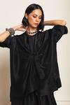 Buy_Kanelle_Black Kaftan And Pant Upada Silk Solid Round Vita Draped & Co-ord Set_Online_at_Aza_Fashions