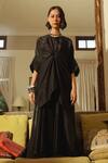 Shop_Kanelle_Black Kaftan And Pant Upada Silk Solid Round Vita Draped & Co-ord Set _Online_at_Aza_Fashions