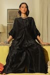 Kanelle_Black Kaftan And Pant Upada Silk Solid Round Vita Draped & Co-ord Set _Online