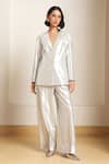 Shop_Kanelle_Silver Blazer And Pant Cotton Lurex Notched Lapel Collar With _Online_at_Aza_Fashions