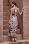 Shop_HOUSE OF FETT_Ivory Luxury Satin Poly Blend Printed Floral Halter Neck Blair Jumpsuit _at_Aza_Fashions