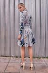 Shop_HOUSE OF FETT_Ivory Twill Printed Floral Notched Collar Serena Trench Dress _at_Aza_Fashions