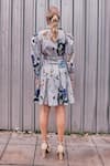 Shop_HOUSE OF FETT_Ivory Twill Printed Floral Notched Collar Serena Trench Dress _Online_at_Aza_Fashions