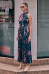 Shop_HOUSE OF FETT_Black Luxury Satin Poly Blend Printed Floral Halter Neck Upper East Jumpsuit _Online_at_Aza_Fashions