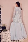 Shop_Swish By Dolcy And Simran_Blue Crepe Hand Embellished Pearls Closed Gossamer Sky Peplum Kurta With Lehenga _at_Aza_Fashions