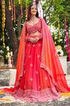 Buy_Swish By Dolcy And Simran_Red Viscose, Organza Tassels, Sunset Cutdana Embroidered Ombre Lehenga Set _at_Aza_Fashions